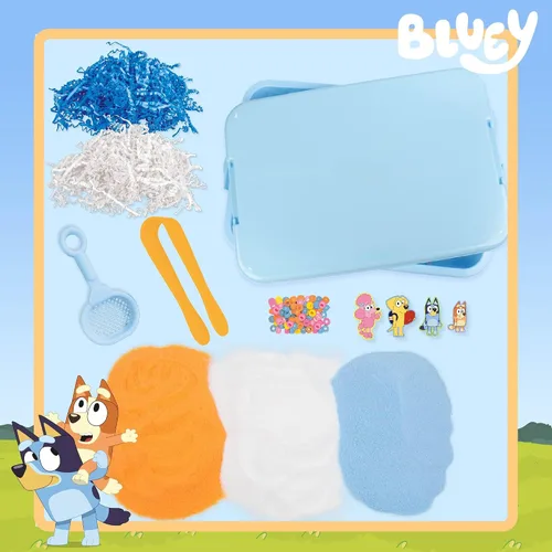 Vista 2 de Horizon Group USA Caja sensorial oficial Bluey Seek & Find, juguetes sensoriales listos para usar para niños pequeños de 3 a 4 años con tapa, arena