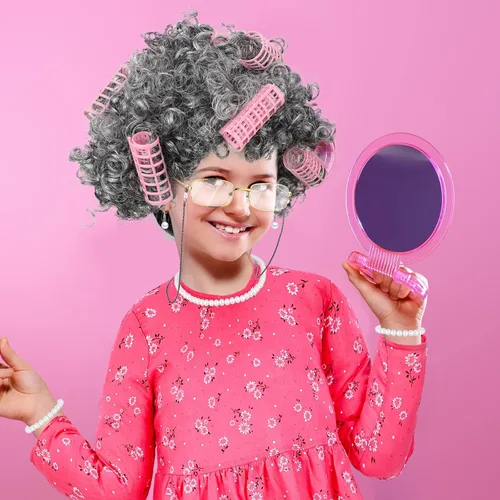 Vista 4 de Yaomiao 8 Pcs Old Lady Costume Set for Girls 100th Day of School Toddler Old Grandma Costume Accessories for Girls 100 Days