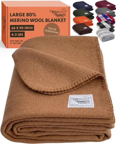 Vista 17 de Woolly Mammoth Woolen Company Manta de Lana - 66 x 90 pulgadas, Corteza, 80% Lana Merino - Mantas de Campamento para Clima Frío - Durabilidad