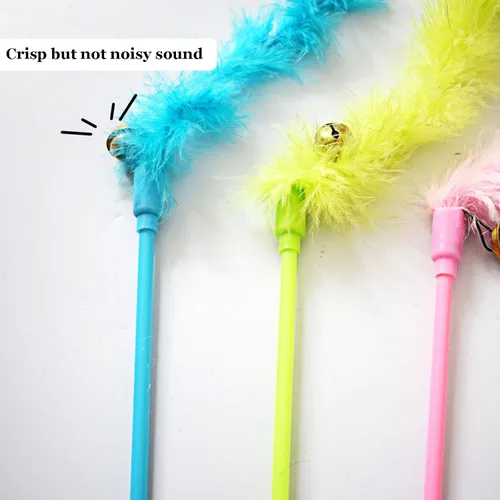 Vista 4 de IUHKBH Juguetes de varita para gatos, 3 varitas interactivas de plumas coloridas con campana para gatos y gatitos