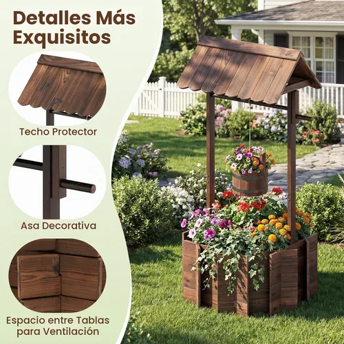 Vista 7 de HAPPYGRILL Maceta de madera con cubo colgante