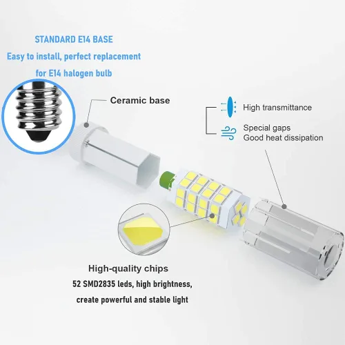 Vista 3 de Bombilla LED E14 E14, bombilla de base europea E14, bombilla de campana de cocina E14, bombilla de araña de 120 V de repuesto para lámpara de sal
