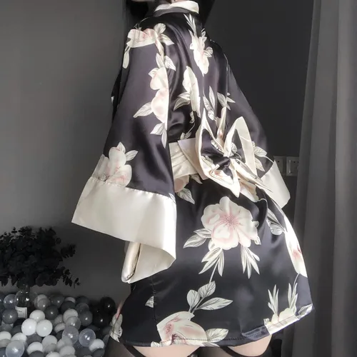 Vista 7 de SINGUYUN Kimono japonés de lencería para mujer, estampado de pijamas, conjunto de lencería sexy