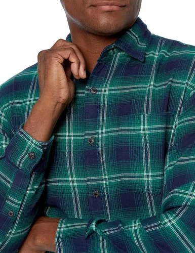 Vista 69 de Amazon Essentials Camisas de franela de manga larga para hombre, corte ajustado, a cuadros con botones