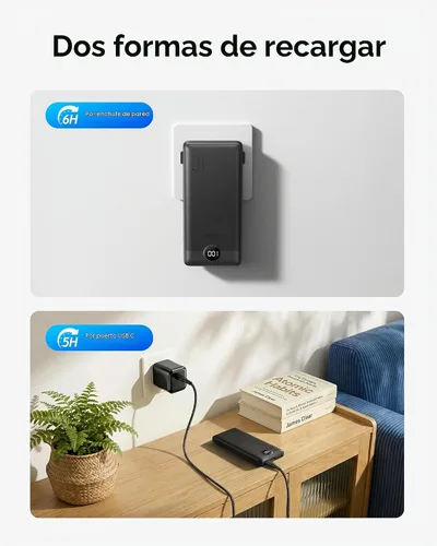 Vista 5 de VEGER Cargador portátil para iPhone con cables integrados y enchufe de pared, batería externa de carga rápida de 10,000 mAh delgada con USB C