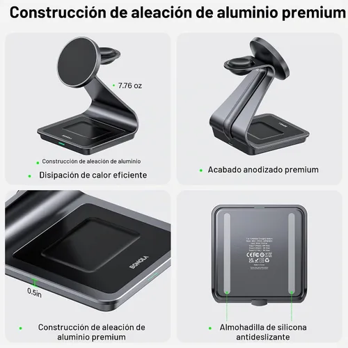 Vista 2 de Estación de carga inalámbrica 3 en 1 para iPhone, Apple Watch y AirPods