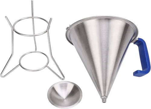 Vista 9 de Embudo de confitería de acero inoxidable con soporte, dispensador de masa de pasteles, herramienta de horneado para panqueques, cupcakes, bolas