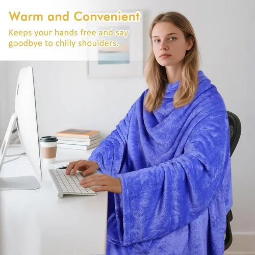 Vista 4 de Catalonia - Manta de vestir de vellón con mangas y compartimientos para los pies, para mujeres y hombres, manta de microfelpa cómoda y envolvente