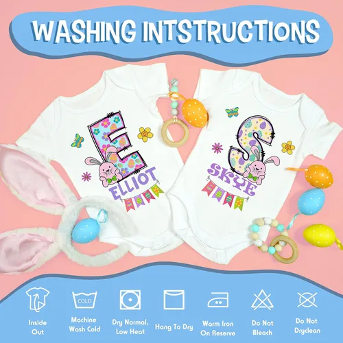 Vista 8 de Regalos personalizados de Pascua para bebés para niños y niñas, 9 diseños únicos, mamelucos unisex con nombre inicial personalizado, ropa infantil