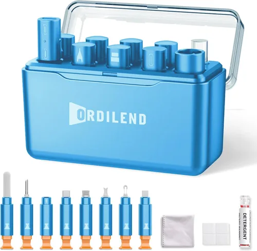 Vista 12 de Ordilend Kit de limpieza para iPhone para limpiador de puerto de carga, multiherramienta de reparación de limpiador de iPhone, cable Lightning, kit