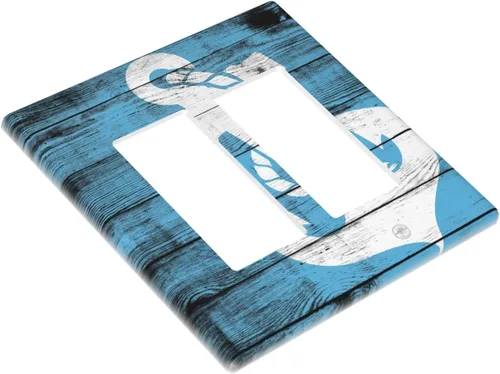 Vista 2 de Board Nautical Anchor Double Rocker Light Switch Plate Cover Decor Wall Plate Cover For Home Bedroom Kitchen Decorative 4.6 * 4.5 Inch