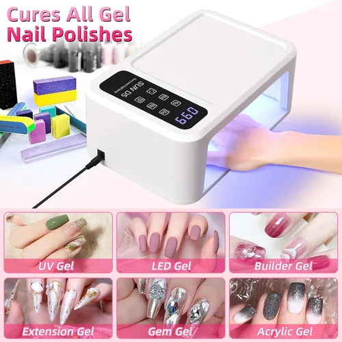 Vista 7 de Luz UV para uñas de gel, lámpara de uñas LED UV de 120 W con 140 cuentas, secador de uñas profesional de secado rápido, diseño de dos manos, cuidado