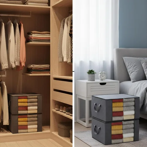 Vista 6 de Bolsas de almacenamiento grises de 90 L con tapas, cremallera y ventana transparente, paquete de 3 organizadores plegables grandes de armario