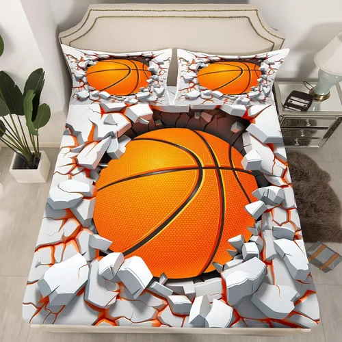 Vista 2 de Erosebridal Juego de sábanas de baloncesto para niños y adolescentes, juego de sábanas deportivas de juego de pelota, juego de sábanas de juego