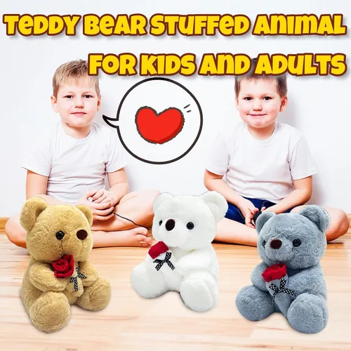Vista 7 de Peluche de Oso Blanco de 10 pulgadas Juguetes de Animales de Peluche con Rosa, Peluches de Oso Polar Kawaii, Juguetes de Peluche de Animales Suaves