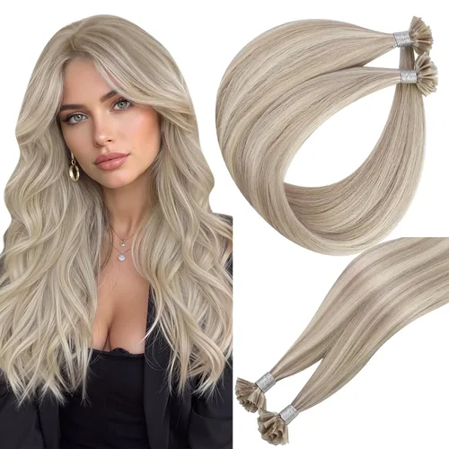 Vista 43 de Easyouth Extensión de cabello humano rubio con cola de caballo, extensiones de cabello humano rubio dorado con reflejos rubios, extensiones