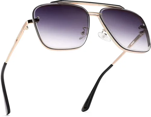 Vista 4 de Pro Acme Navigator Gafas de sol para hombres y mujeres piloto cuadrado doble puente metal Sunnies con lentes mejoradas