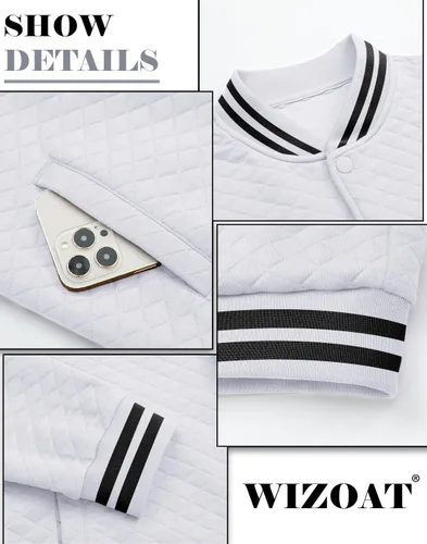 Vista 5 de Wizoat Chaqueta universitaria para hombre, chaqueta ligera casual con diseño de gofre, chaquetas bomber