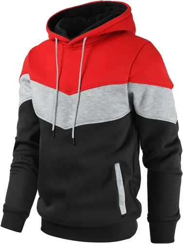 Vista 2 de Gesean Sudadera con capucha, de manga larga, para hombre, diseño de bloque de color, estilo informal, con bolsillo