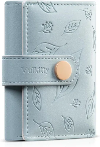 Vista 10 de Vulkitty Billetera pequeña para mujer, de piel triple con ventana de identificación, bloqueo RFID, billetera de seguridad para mujer, soporte