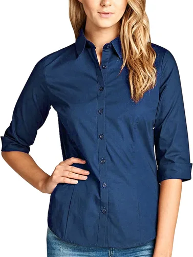 Vista 6 de KOGMO Blusa clásica de vestir con botones y manga 3/4 para mujer (S-3X)