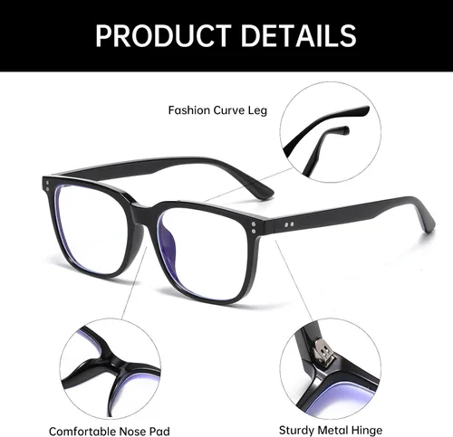 Vista 6 de YAMEIZE Lentes rectangulares con bloqueo de luz azul, anteojos cuadrados de luz azul para mujeres y hombres, antifatiga y juegos de computadora