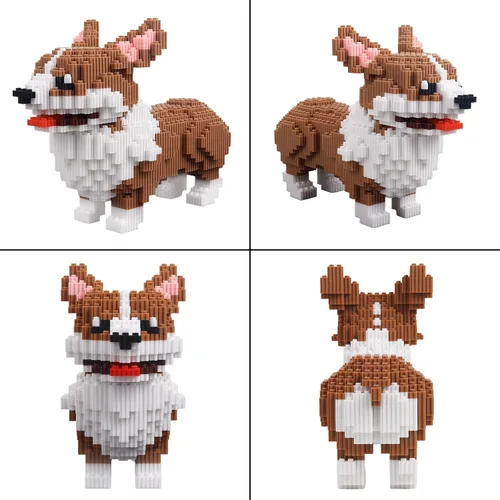 Vista 4 de Mini bloques de construcción Larcele de perros, ladrillos de juguete para construir mascotas, 950 piezas KLJM-02, Gran Corgi