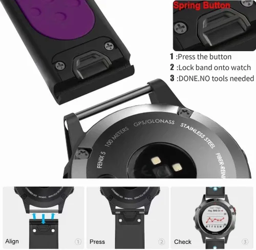 Vista 6 de Compatible con Garmin Fenix 5/6 Bandas, 0.866 in de silicona de repuesto para Garmin Fenix 6 Pro/5 Plus/Instinct/Forerunner 935/Approach S60/Quatix