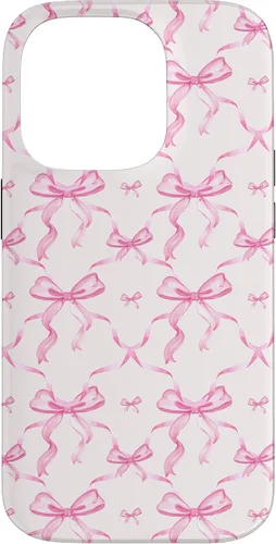 Vista 17 de Cintas y lazos estéticos rosas para iPhone 16 en estuche de acuarela