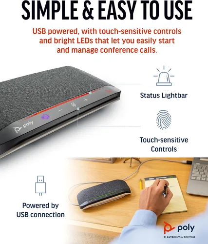 Vista 3 de Poly Sincronización de 10 altavoces USB (Plantronics) - Altavoz portátil dos en uno para llamadas de audio/videoconferencia y música - Alimentado