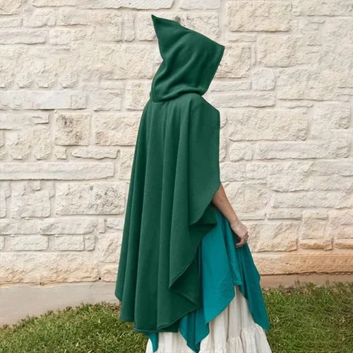Vista 5 de Disfraz renacentista para mujer, estilo medival, para Halloween, corto, Steampunk, capa de terciopelo gótico, magos con capucha