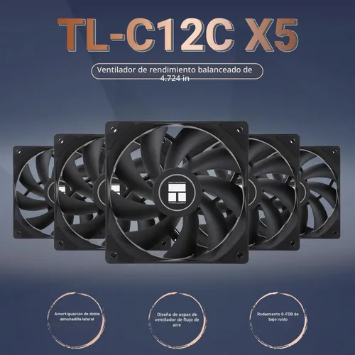 Vista 2 de Thermalright Ventilador de CPU TL-C12C X5, refrigeración negra, ventilador en la versión sin iluminación, establece lazos o ventilador de PC
