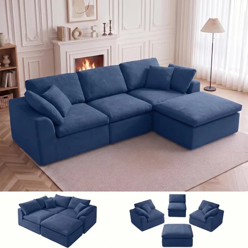 Vista 15 de Sofás seccionales de nube deshuesada de 110 pulgadas para sala de estar, sofá modular en forma de L con otomana, moderno y cómodo sofá nube con Negro