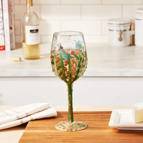 Vista 6 de Lolita Dragonfly Summer - Copa de vino pintada artesanal, 14.9 fl oz