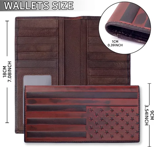 Vista 6 de Billeteras occidentales para hombres, cartera de chequera Rodeo para vaqueros, billetera larga plegable para hombre, tarjetero con bloqueo RFID