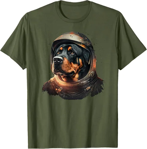Vista 81 de Divertida camiseta Rottweiler con diseño de astronauta rottweiler en galaxia espacial, Negro