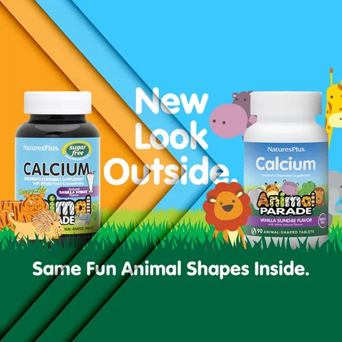 Vista 2 de NaturesPlus Animal Parade - Calcio infantil sin azúcar, sabor vainilla Sundae, 90 tabletas masticables en forma de animal, paquete de 2, magnesio
