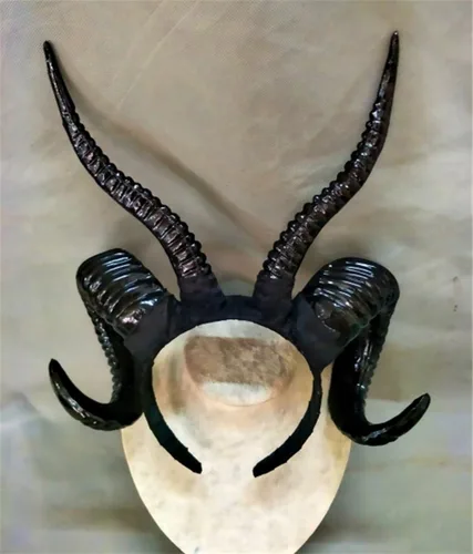 Vista 2 de Diadema gótica con cuernos de oveja, tocados manuales para fotografía de animales del bosque, accesorios de fiesta (negro), Negro