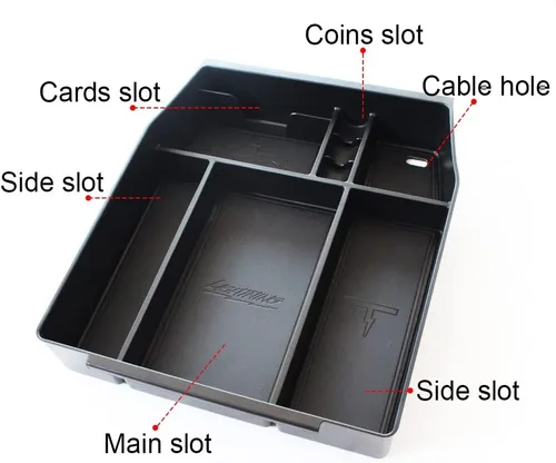 Vista 5 de BestEvMod Caja de almacenamiento, bandeja organizadora de consola central con ribete de cuero vegano compatible con Ford F150 F-150 Lightning Negro