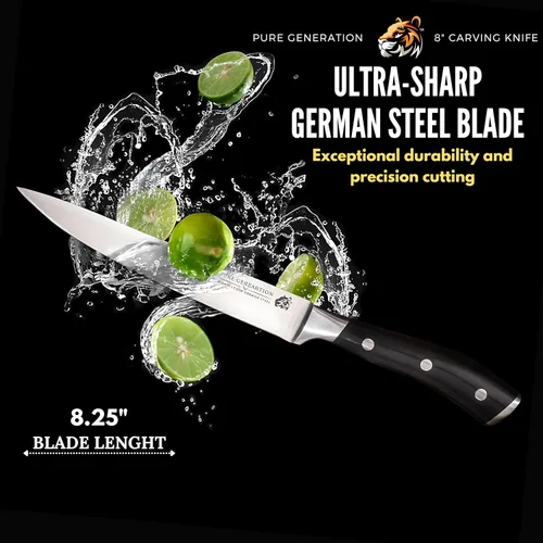 Vista 3 de Cuchillo para tallar carne de 8 pulgadas, cuchillo de carnicero, cuchillo afilado de acero alemán con mango ergonómico para cortar pavo, jamón