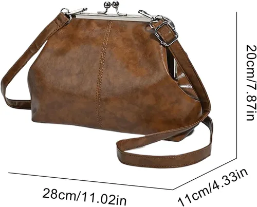 Vista 6 de Kiss Lock - Bolso cruzado vintage para mujer, de piel sintética retro, bolso de mano de noche, bolso grande marrón para otoño e invierno