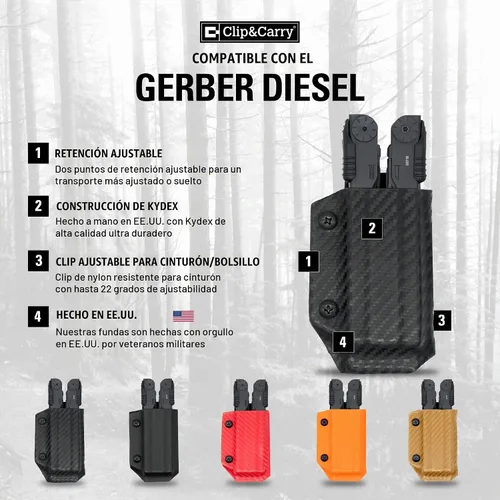 Vista 2 de Clip & Carry Kydex - Funda multiherramienta para Gerber Diesel, fabricada en Estados Unidos (multiherramienta no incluida)