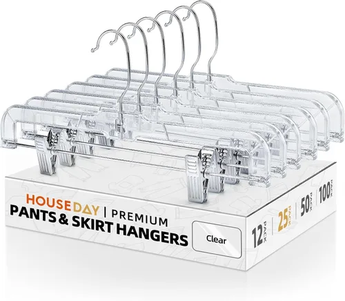 Vista 11 de HOUSE DAY Perchas transparentes para pantalones de 14 pulgadas con clips