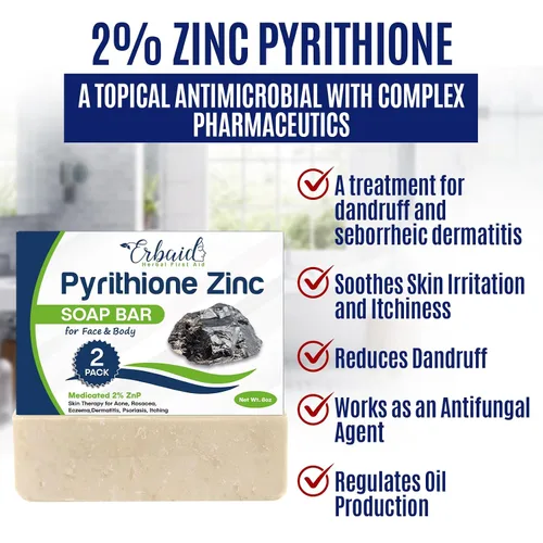 Vista 6 de Pyrithione - Barra de jabón de zinc para cara y cuerpo, 4 onzas Barra medicada 2% ZnP jabón limpiador de terapia de la piel para acné, rosácea