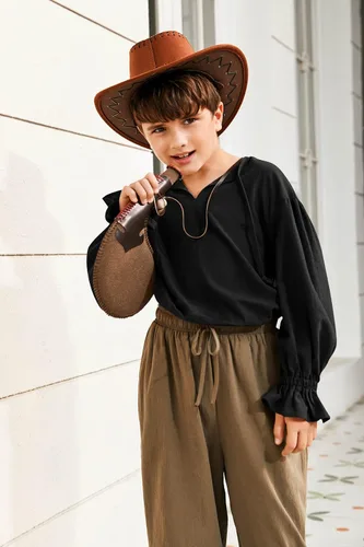 Vista 2 de Bbalizko Camisa de disfraz de pirata medieval para niños, renacentista, medieval, con volantes, manga larga, para Halloween, jacobita escocesa