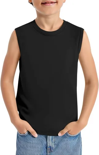 Vista 16 de Haloumoning Camisetas deportivas sin mangas con cuello redondo para niños de 5 a 14 años Albaricoque