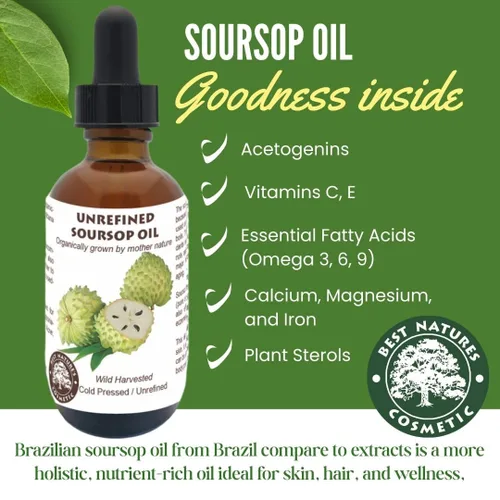 Vista 4 de Aceite de guanábana virgen (Anona Muricata, Graviola, Guanabana) – 100% puro, orgánico, prensado en frío, sin refinar – 1 oz – 1.0 fl oz – Aceite