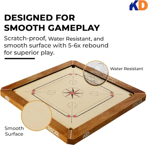 Vista 3 de KNK Carrom Board Champion Bulldog Jumbo Carrom Tablero de juego familiar para interiores aprobado por la Federación Internacional Carrom resistente