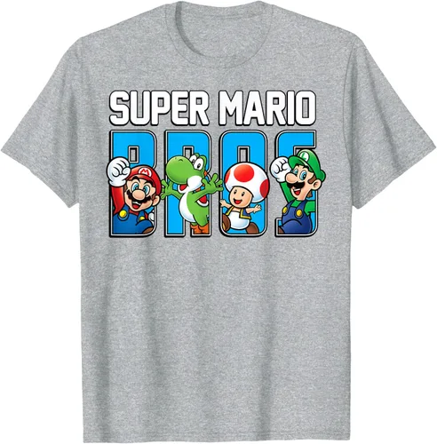 Vista 49 de Super Mario Bros Characters Letter Fill Graphic T-Shirt Camiseta, Negro