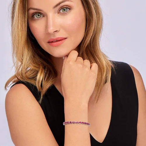 Vista 2 de Ross-Simons Pulsera de tenis rubí de plata de ley de 16 quilates